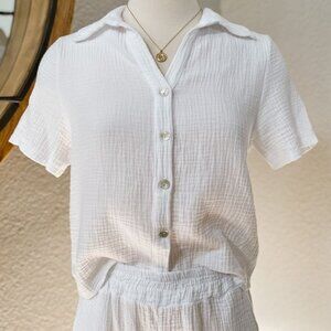 Saint Barths Italian White Cotton Gauze Short Sleeve Button Down | Premium Quali